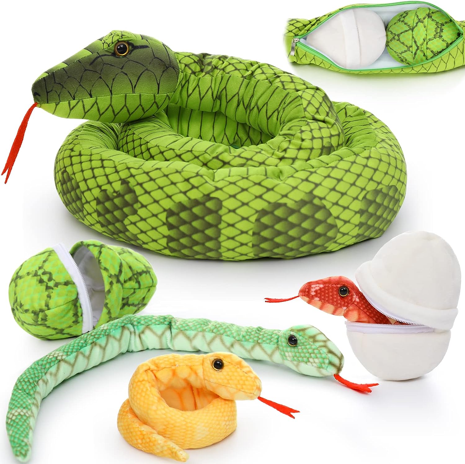 Snake Stuffed Animal Toy Set, Green/Yellow/Red/Pink/Brown, 79/118 Inches