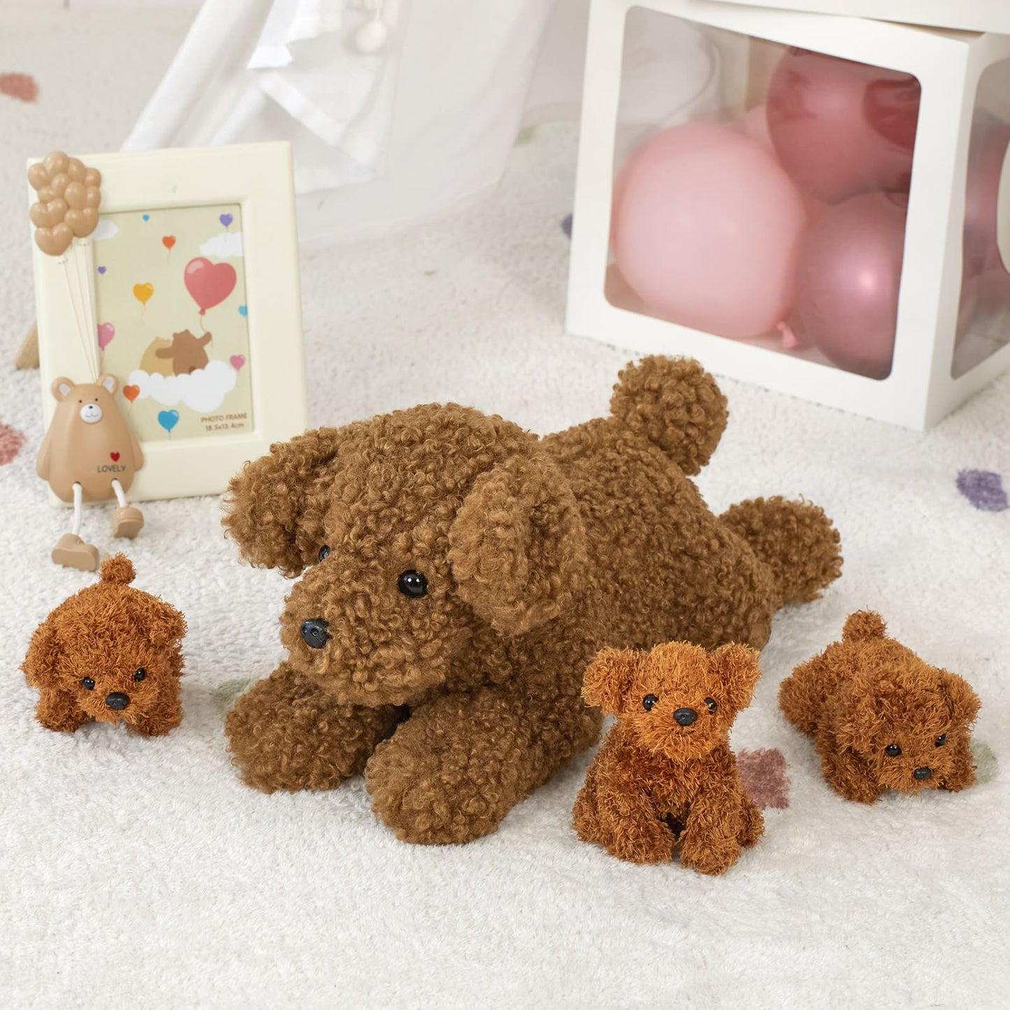 Teddy Dog Stuffed Animals with Three Puppies Inside the Belly - Cute Dog Family Plush Toy Assortment - Free Shipping Now