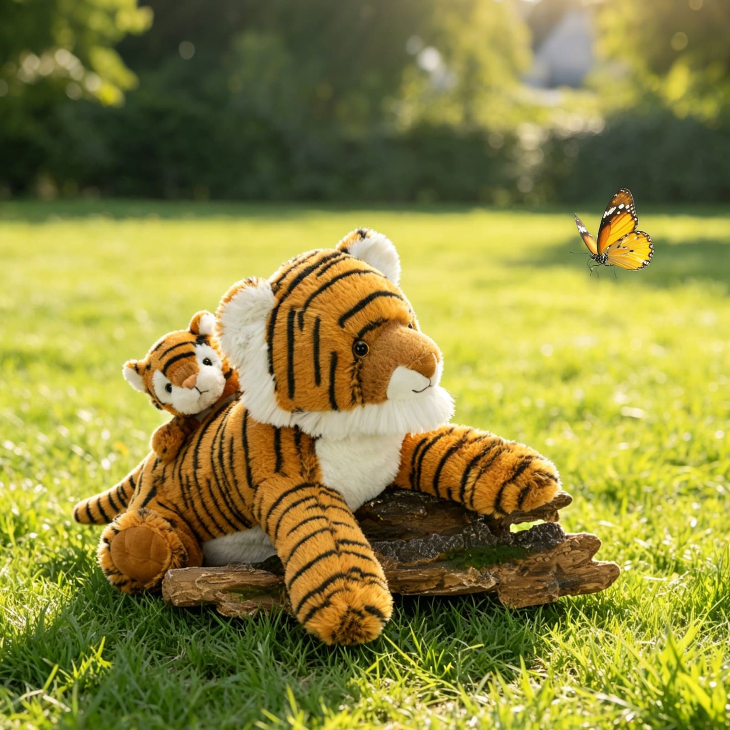 Leopard/Tiger with Cub Plush Toy Set Cuddly Animal Gift for Kids