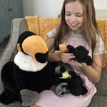 Stuffed animal toucan with baby plush toys, soft bird toy set for kids