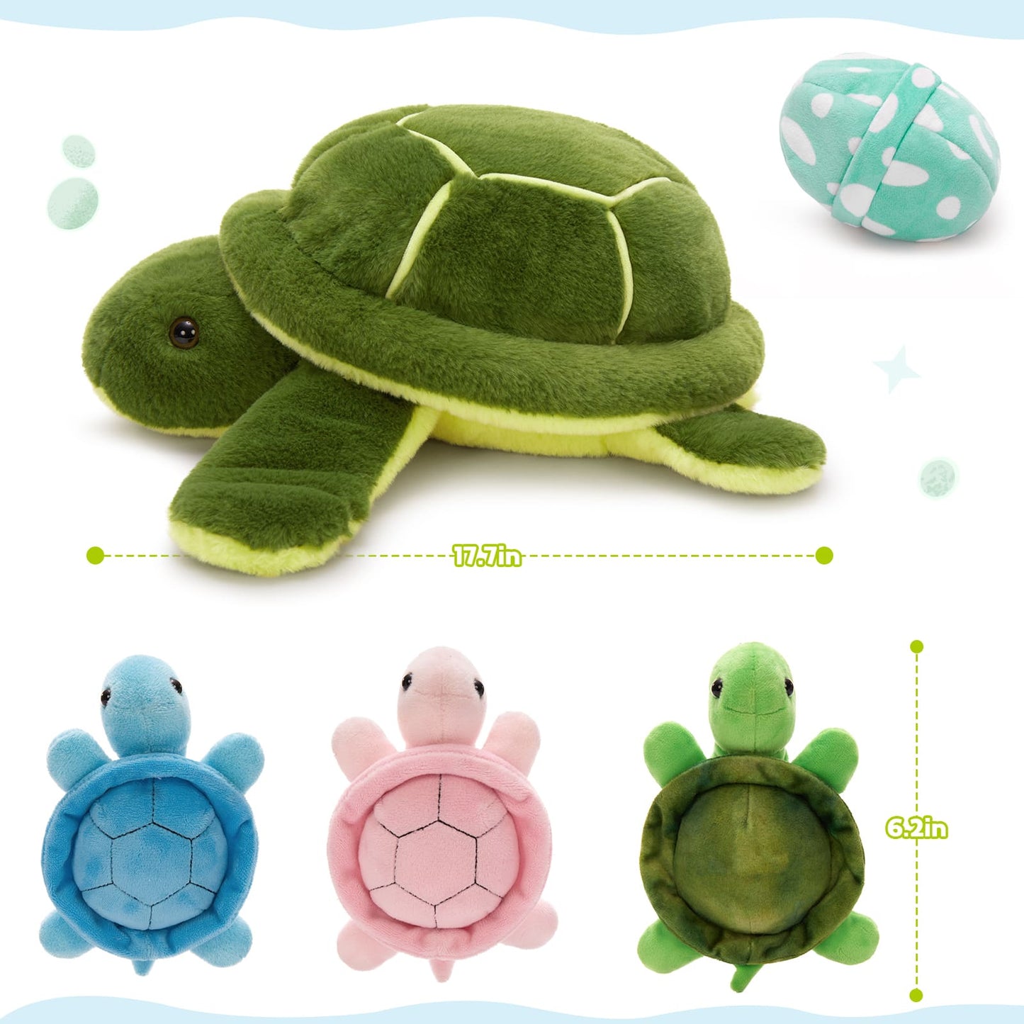 5 Pcs Turtle Stuffed Animals Set - Three Turtle Stuffed Animal Babies with Their Moms - Turtle Stuffed Animals with Babies in the Belly - Oceanarium Aquarium Souvenirs - Christmas Birthday Gift Ideas for Girls Boys
