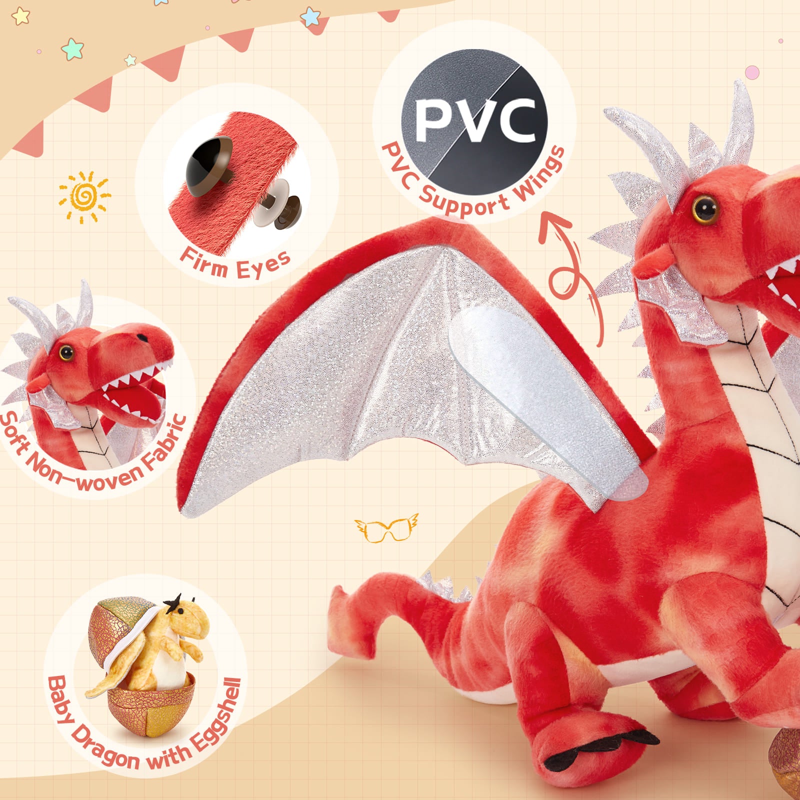 Flying Dragon Stuffed Toy Set, 21.6 Inches