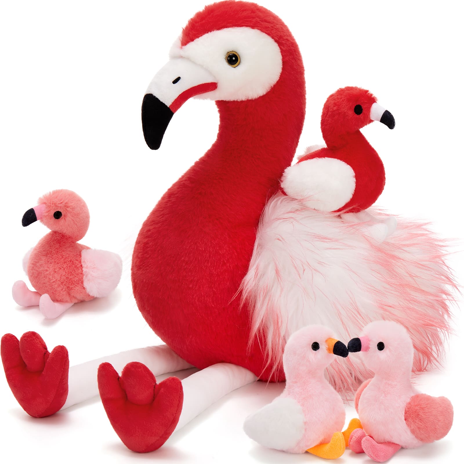 Realistic Red Flamingo Stuffed Animals - Big 18 Inches Flamingo Plush Toys - Valentine's Day Gift for Girlfriend/Boyfriend - Fluffly Cuddly Plushy Fluffy Toy - Cute Flamingo Cartoon Plush Pillows for Kids - Christmas/Birthday Gift for Children - Stuffed Animal Babies with Their Mom - Stuffed Animals with Babies in the belly - Free Shipping