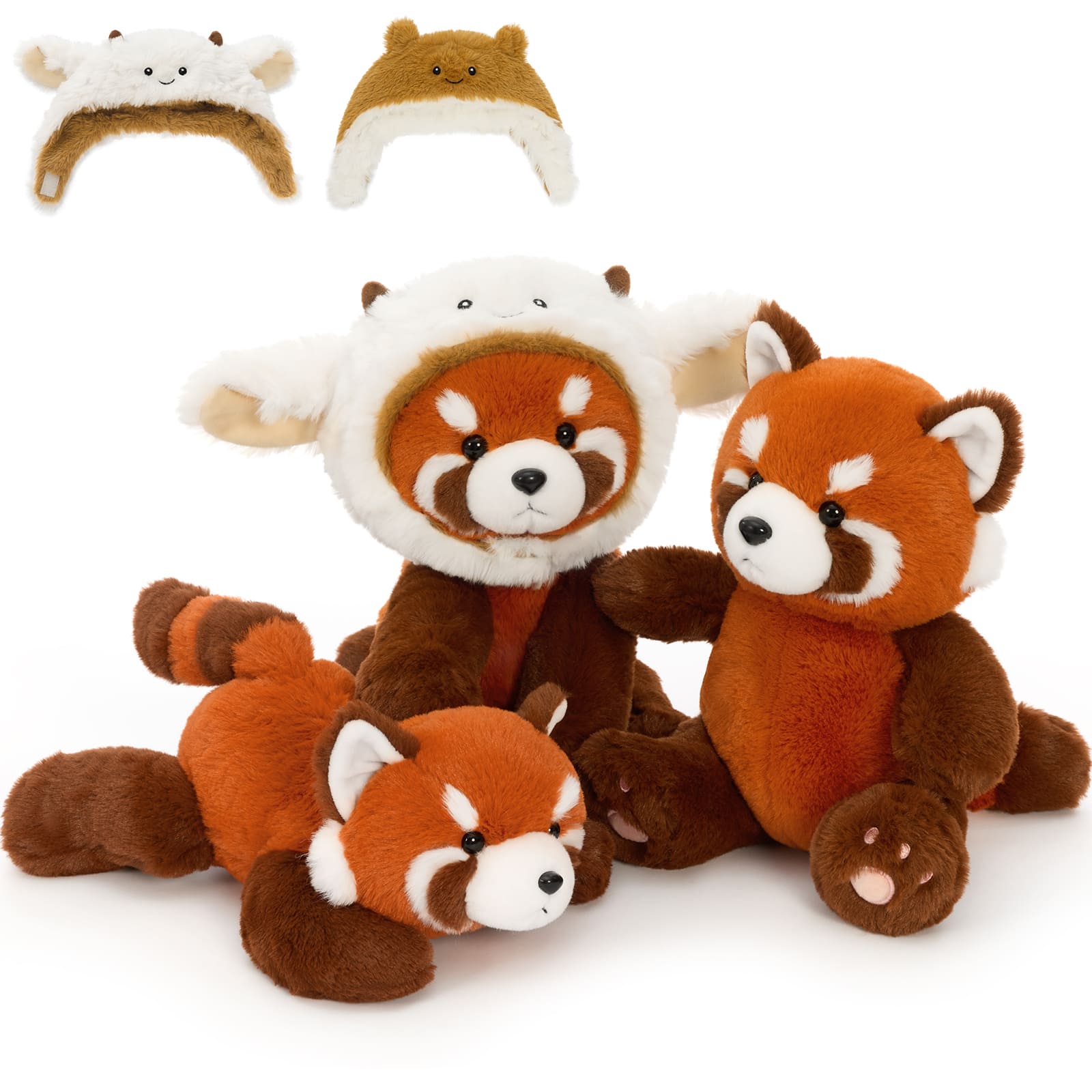 3 Pcs Red Panda Plush Toy Set with 2 Adorable Hood Styles
