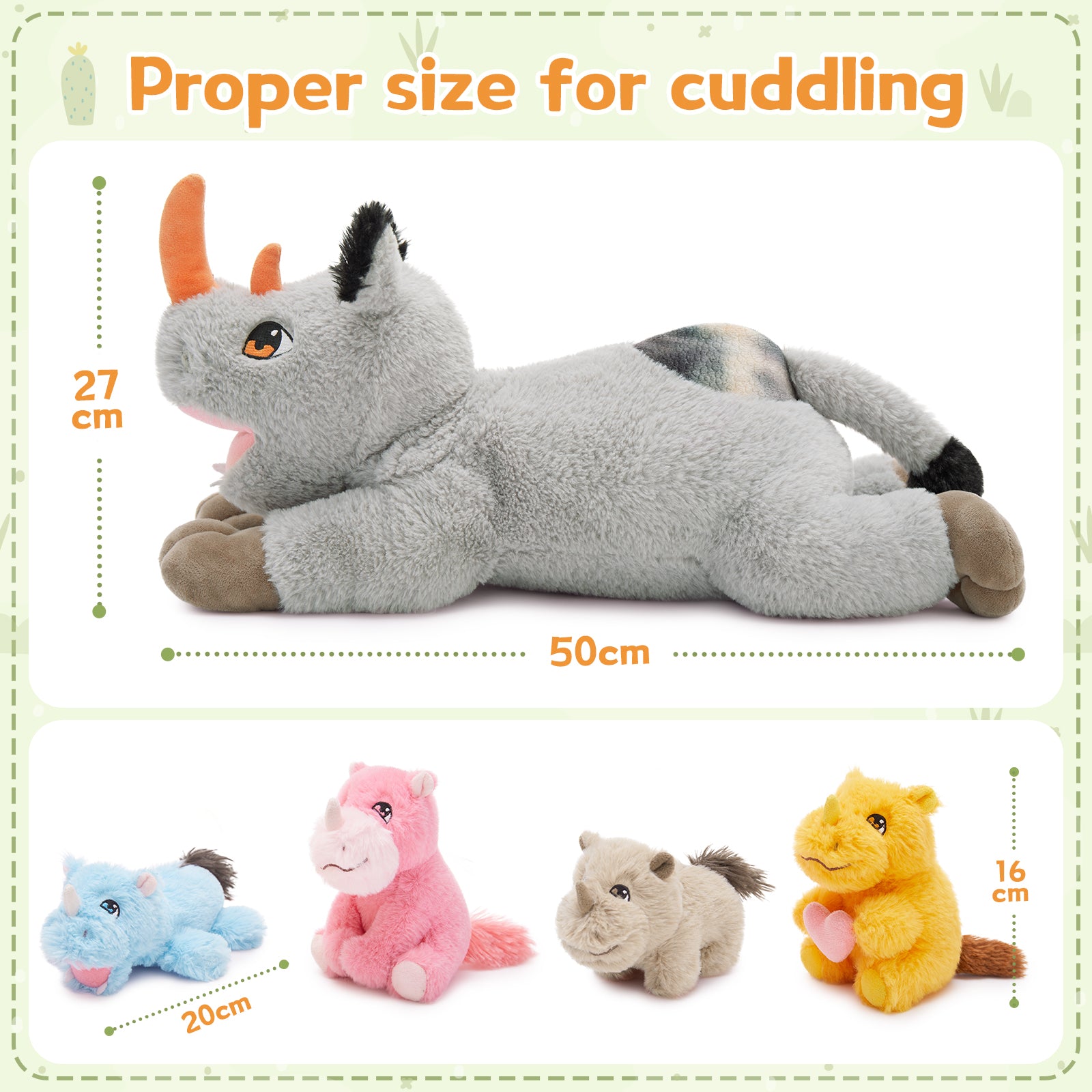 Rhino Stuffed Animals, Grey, 19.68 Inches