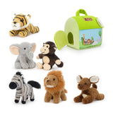 6 Piece Mini Safari Animal Plush Toy Set with Playhouse Bag
