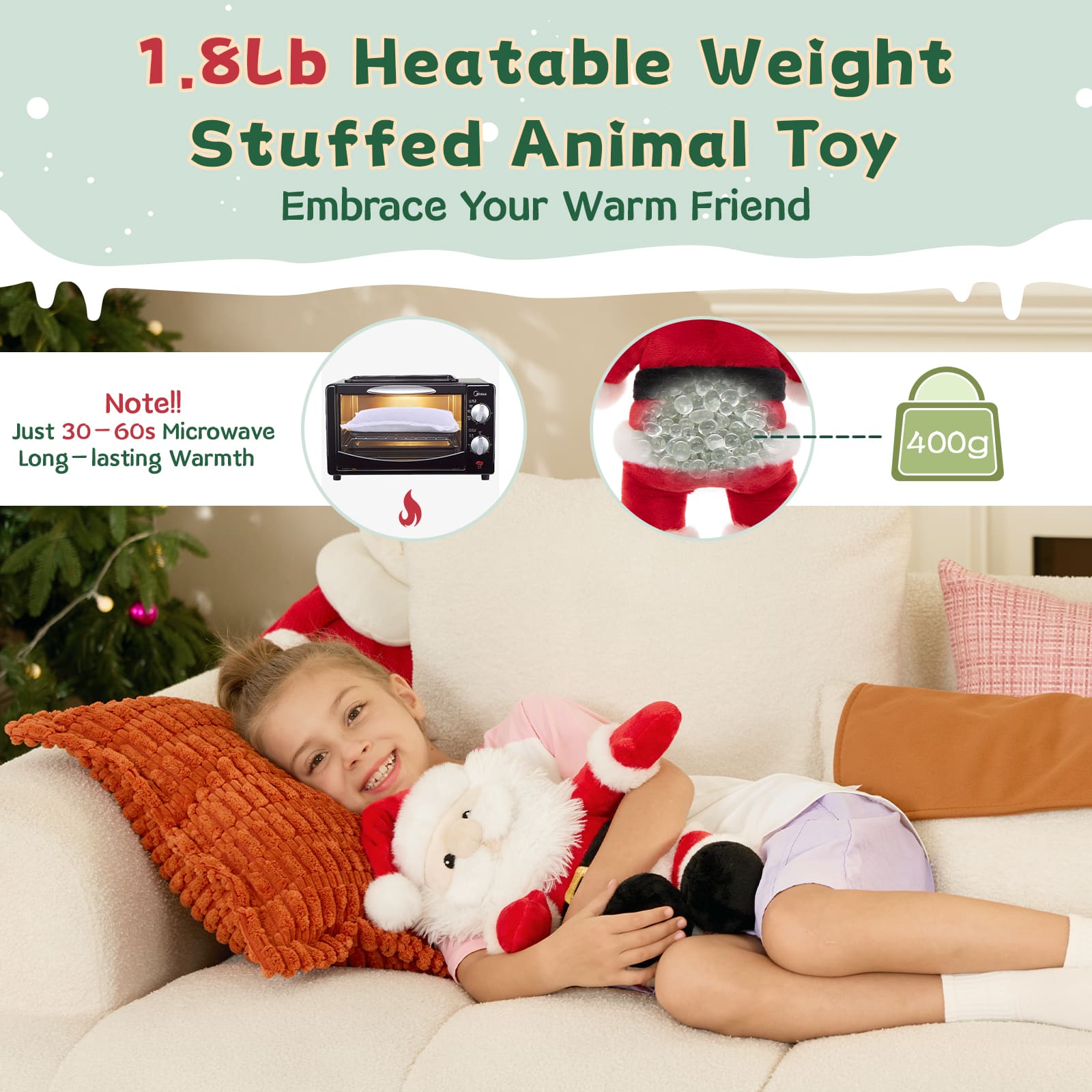 Santa Claus Weighted Heatable Plush Toy, Red, 16 Inches