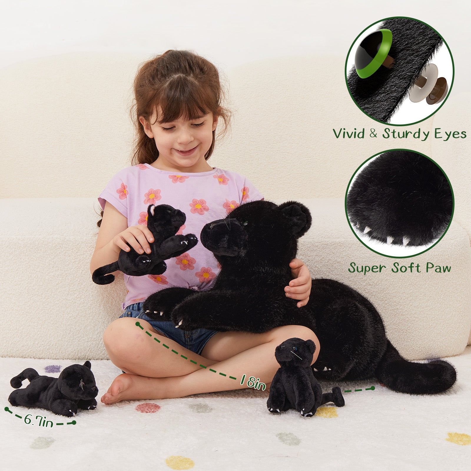 Black Panther Stuffed Animals, Black, 17.7 Inches