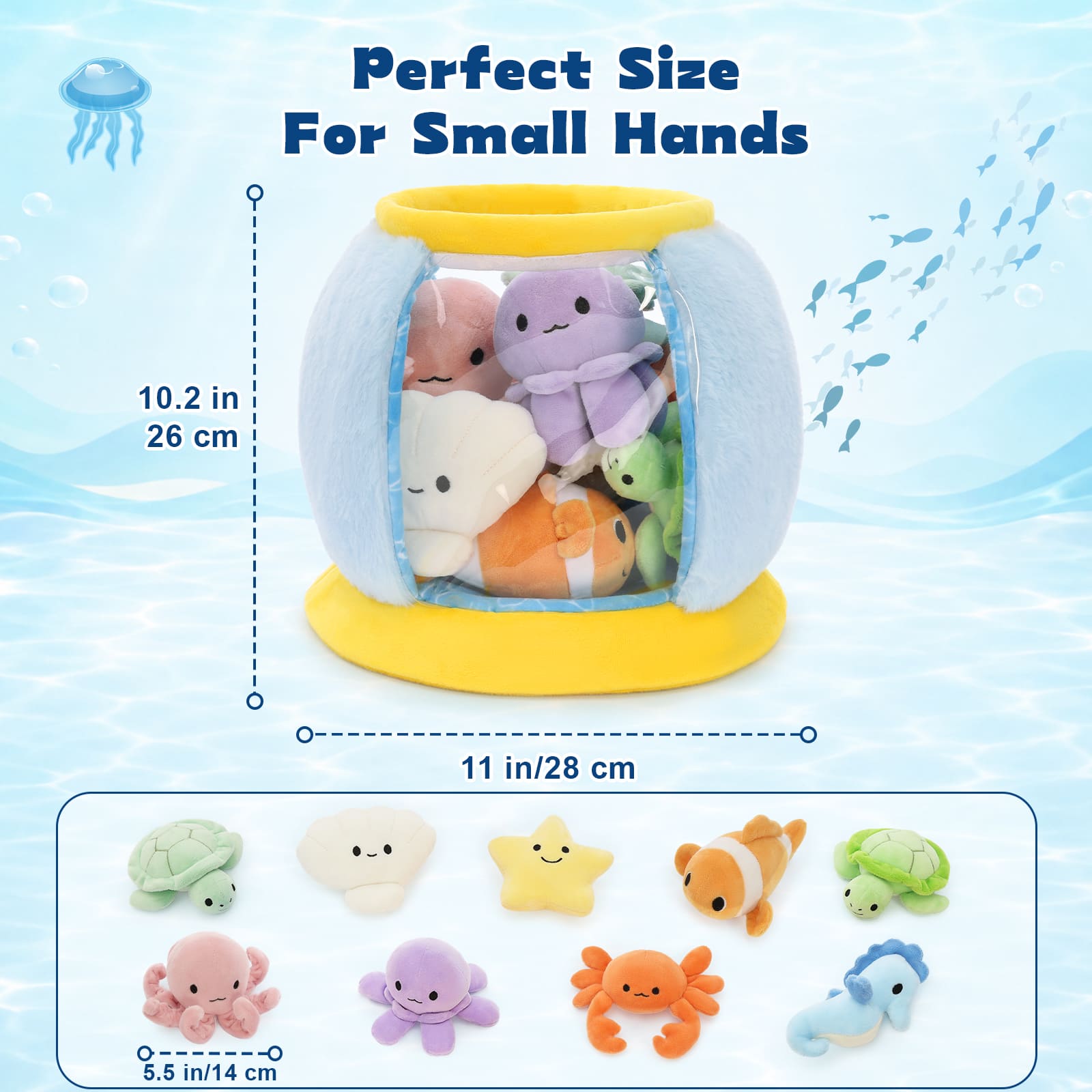 Ocean Plush Toy Fish Tank with 9 Mini Sea Animal Stuffed Toys