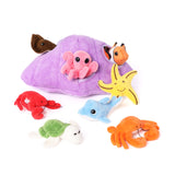 Cute and soft ocean animal plush toy set featuring multiple sea creatures like lobster, clownfish, octopus, and crab, ideal for kids imaginative play and sensory development
