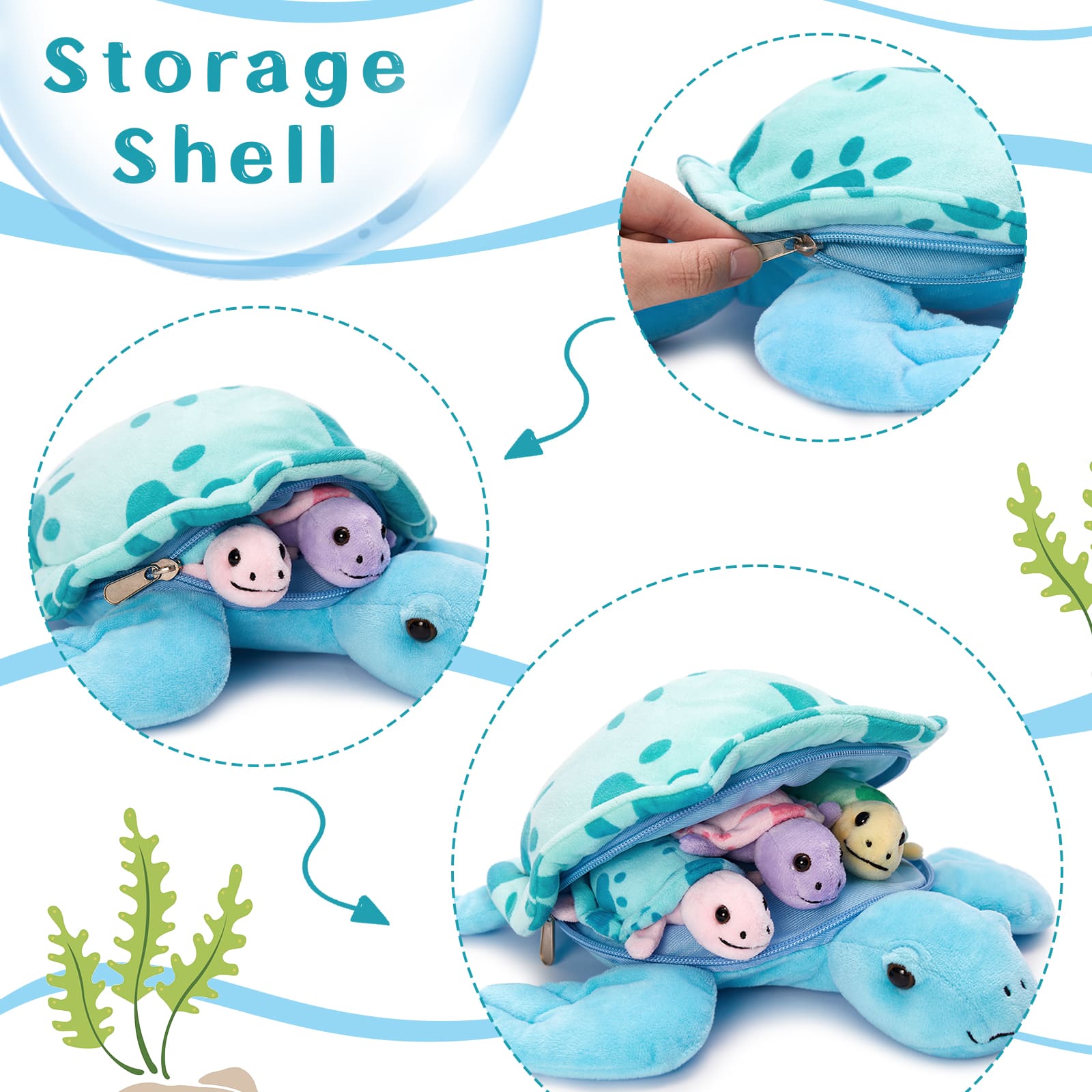 Turtle Stuffed Animal Toy with 3 Baby Turtles, 13 Inches