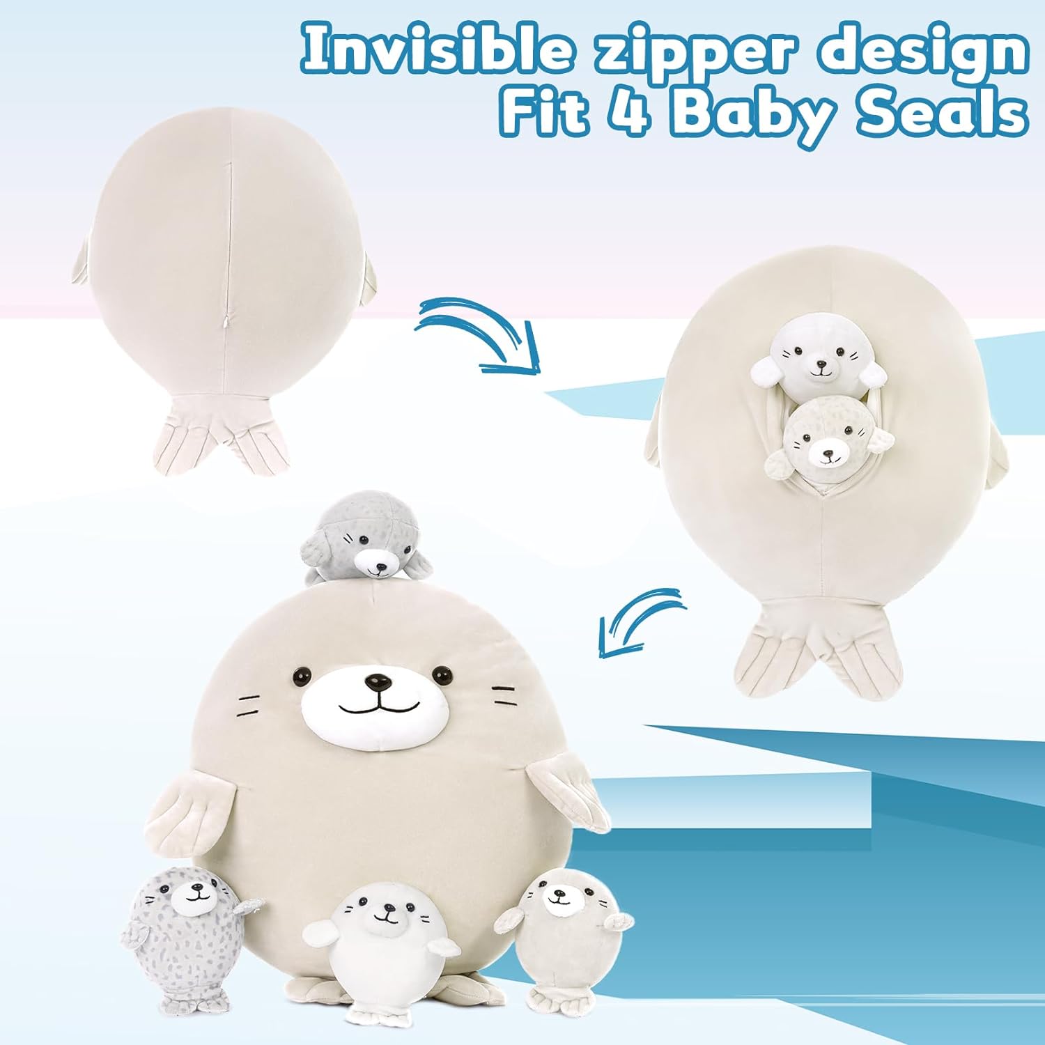 Seal Stuffed Toy Set, Grey, 18.8 Inches