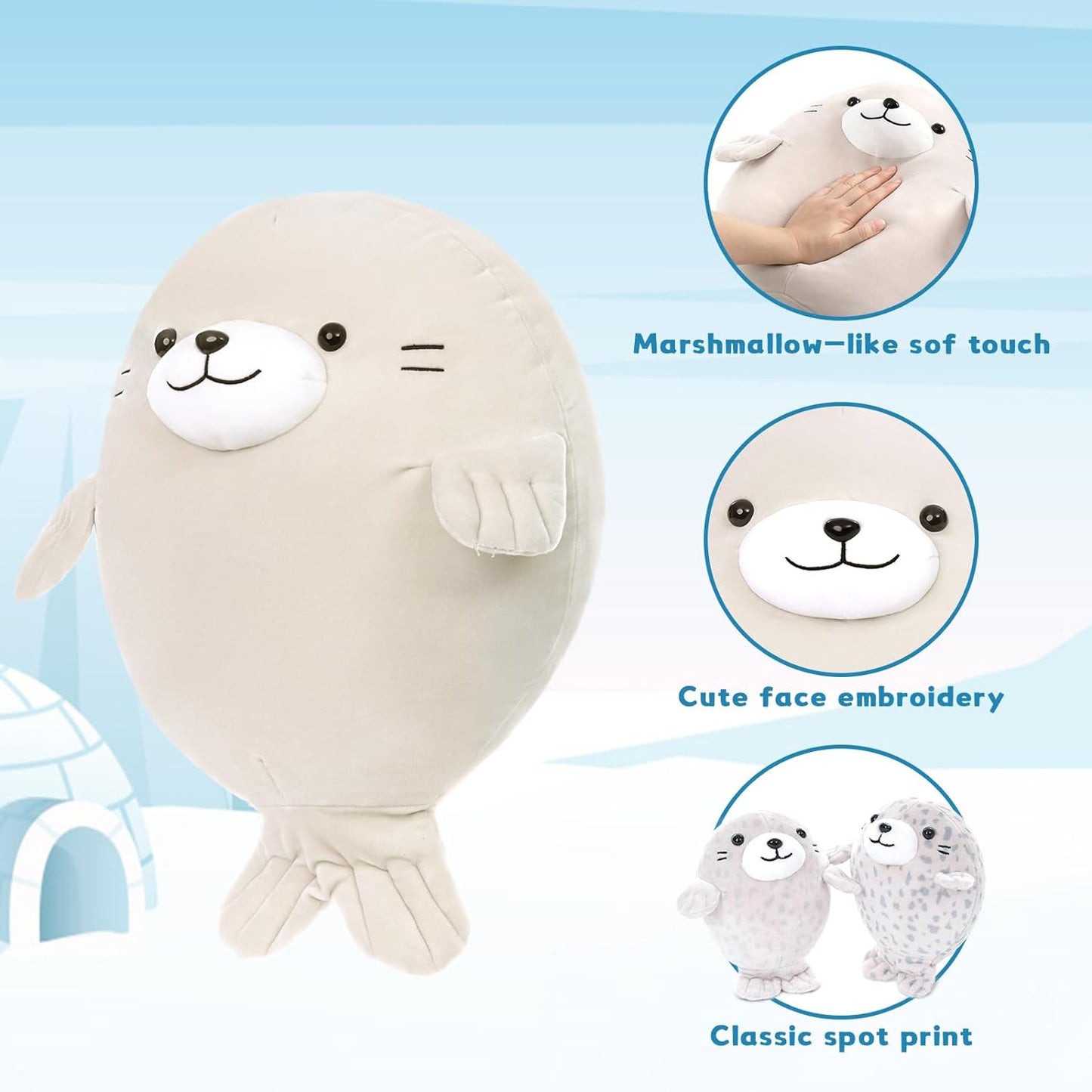 Seal Stuffed Toy Set, Grey, 18.8 Inches - MorisMos Stuffed Animals