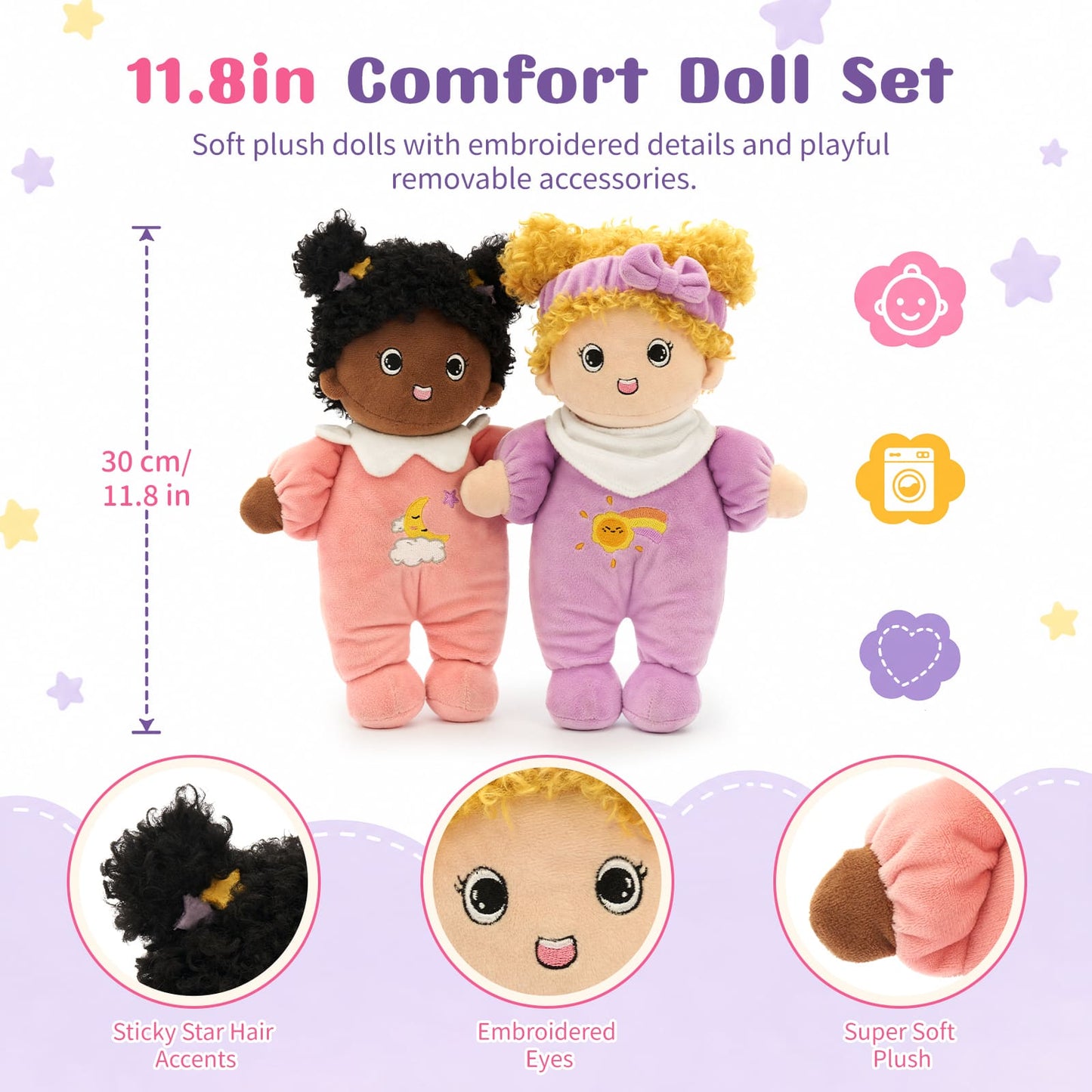 2-Piece Comfort Dolls 11.8-Inch Soft Plush Doll Set for Kids