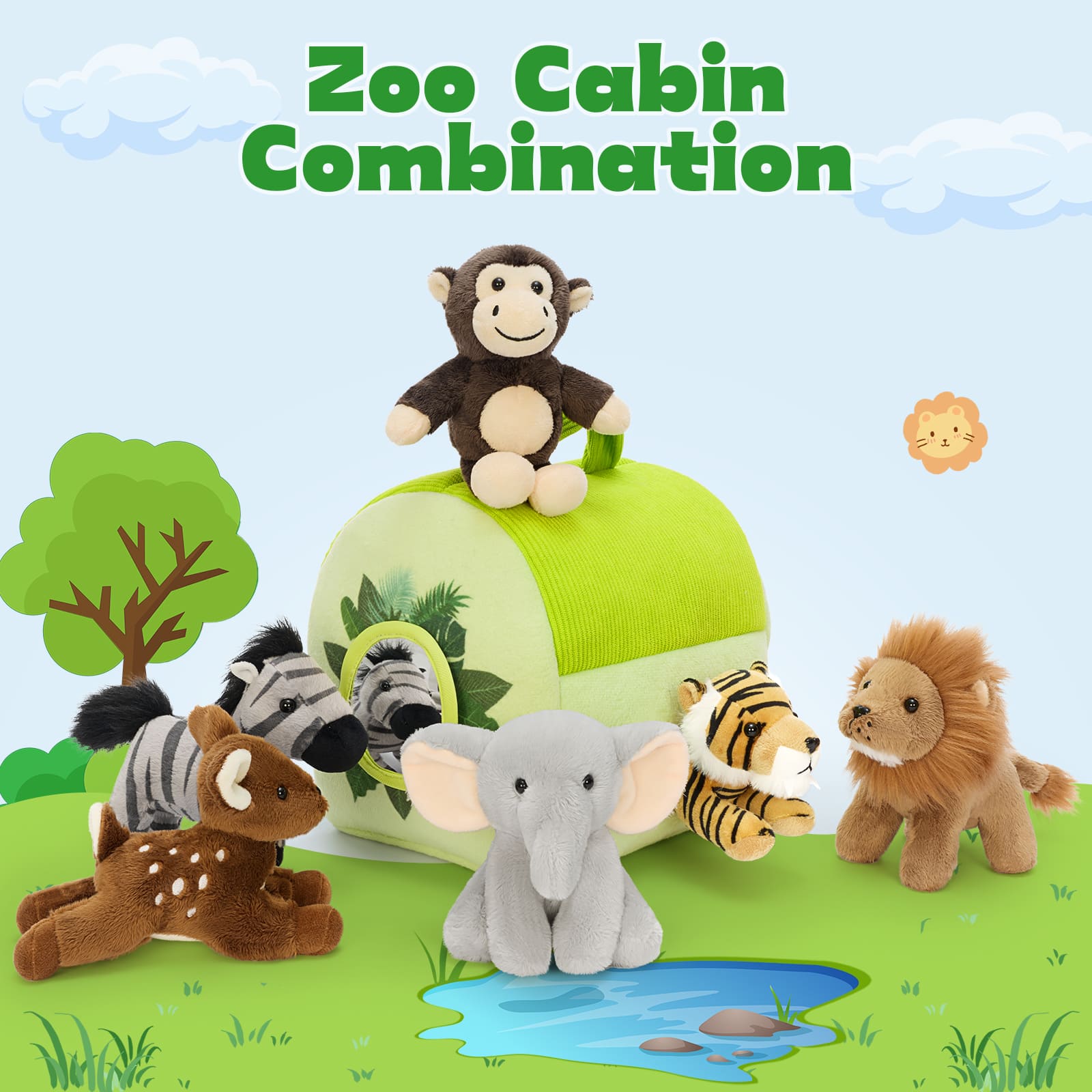 Safari Zoo Animal Plush Playhouse Set for Kids