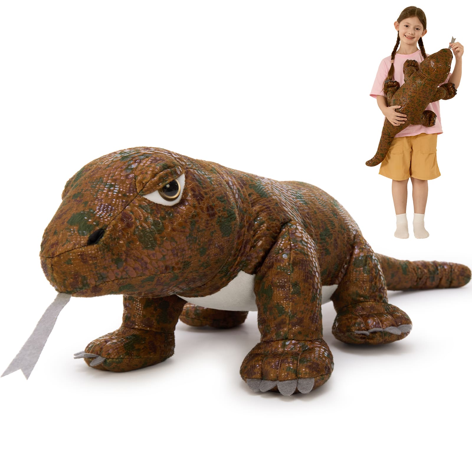 MorisMos Giant Komodo Dragon Stuffed Animal Pillow, 32" Plush Komodo Dragon Toy for Kid Girl Boy Birthday Gift, Realistic Big Monitor Lizard Stuffed Animal,Living Modern-Day Dinosuar Dragon Decoration