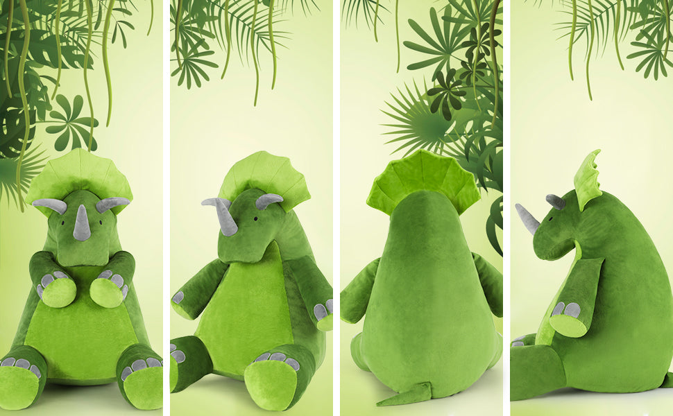 Lifelike Triceratops Stuffed Animals - Realistic Triceratops  Plush Toys - Jurassic World Toys for Children - Dinosaur Plushies - Green Dino Stuffies - Birthday Christmas Gift for Children - Cartoon Dino Plush Pillows for Girls Boys