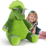 Lifelike Triceratops Stuffed Animals - Realistic Triceratops  Plush Toys - Jurassic World Toys for Children - Dinosaur Plushies - Green Dino Stuffies - Birthday Christmas Gift for Children - Cartoon Dino Plush Pillows for Girls Boys
