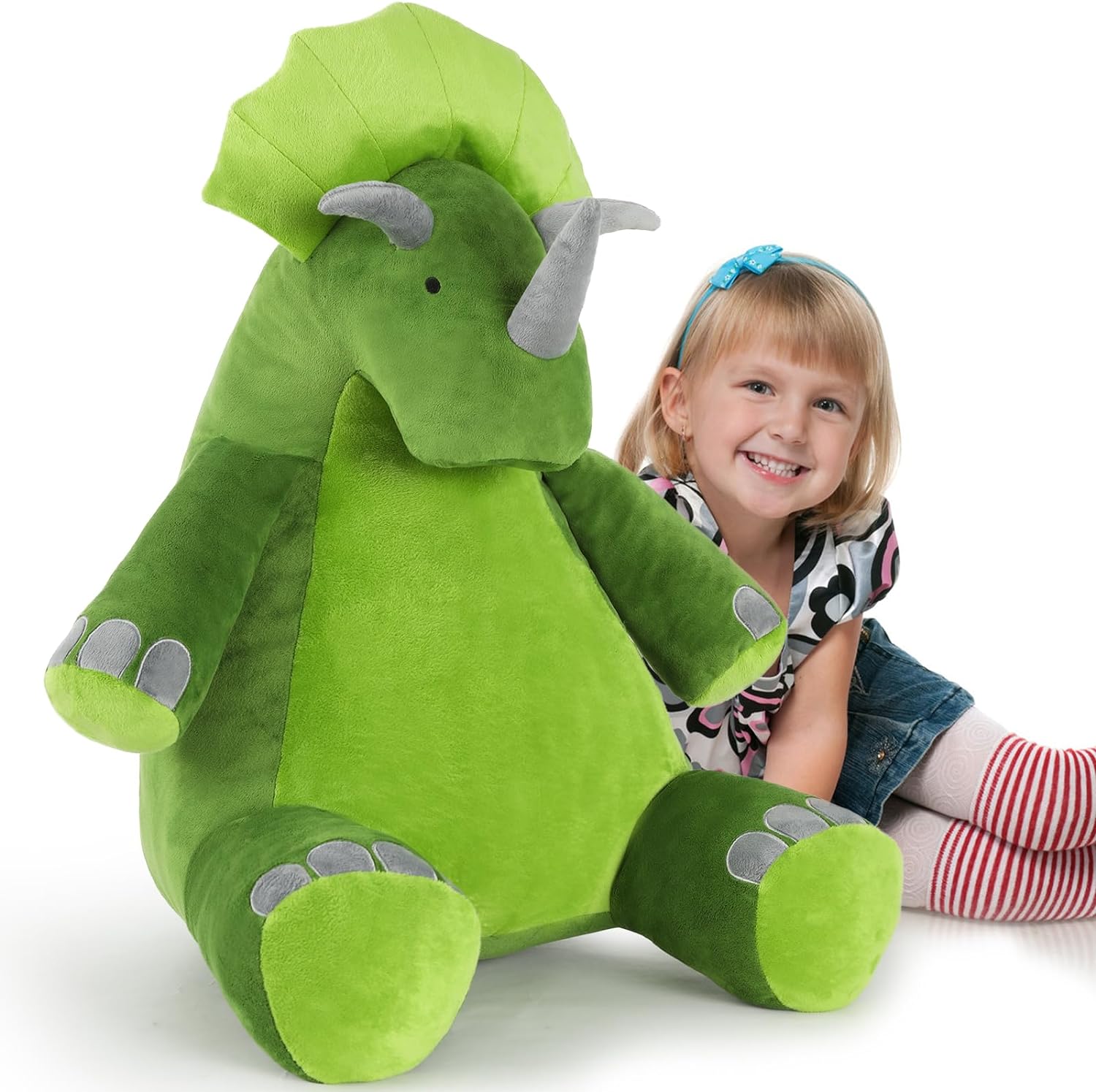 Lifelike Triceratops Stuffed Animals - Realistic Triceratops  Plush Toys - Jurassic World Toys for Children - Dinosaur Plushies - Green Dino Stuffies - Birthday Christmas Gift for Children - Cartoon Dino Plush Pillows for Girls Boys