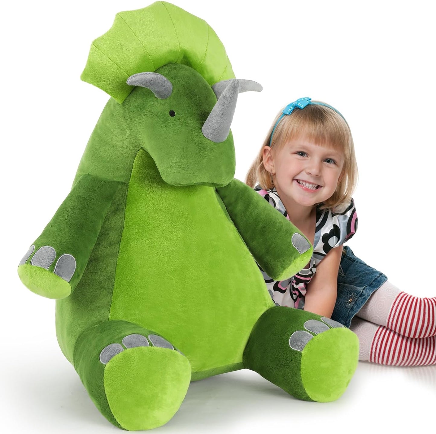 Lifelike Triceratops Stuffed Animals - Realistic Triceratops  Plush Toys - Jurassic World Toys for Children - Dinosaur Plushies - Green Dino Stuffies - Birthday Christmas Gift for Children - Cartoon Dino Plush Pillows for Girls Boys