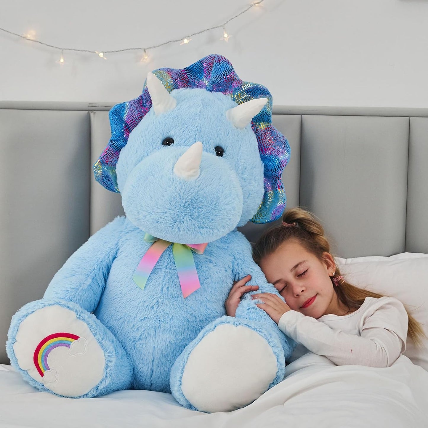 Sitting Triceratops Plush Toy, Blue,  29.5 Inches