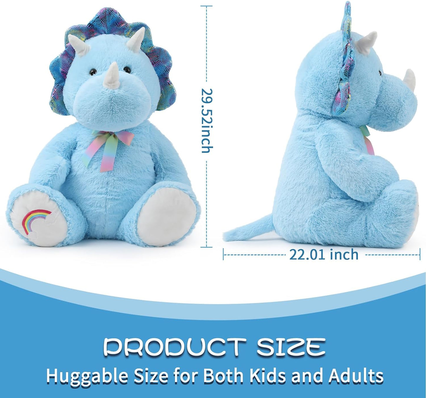 Sitting Triceratops Plush Toy, Blue,  29.5 Inches