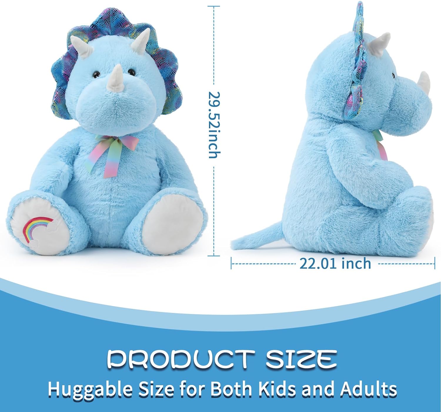 Sitting Triceratops Plush Toy, Blue,  29.5 Inches