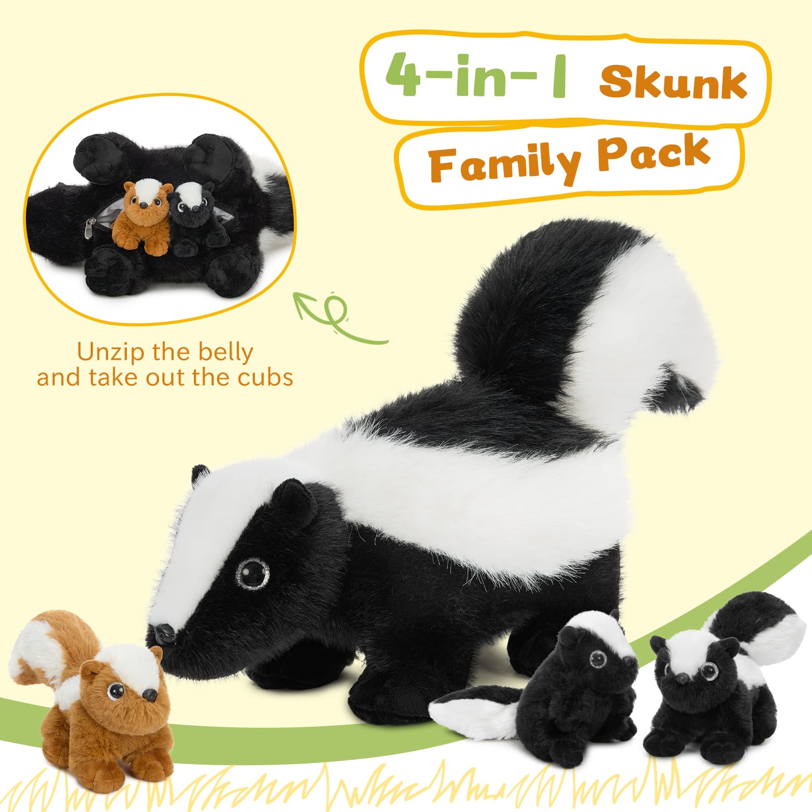Skunk Stuffed Animals with Babies Inside the Belly, 22 Inches