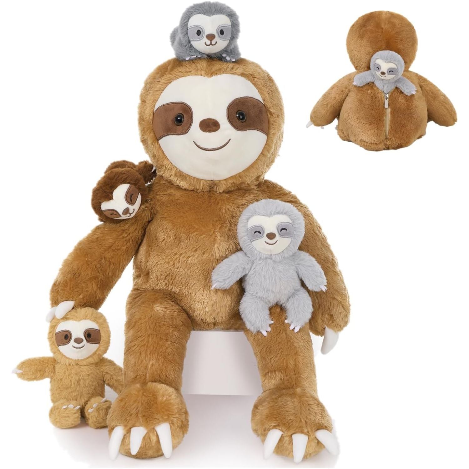 Sloth Mom Plushie with Four Babies, 23.6 Inches