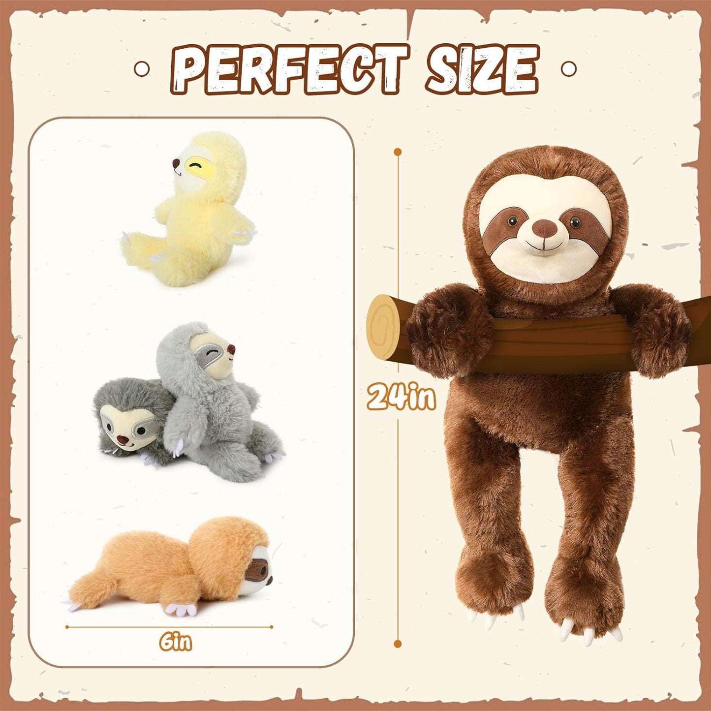 Large Lifelike Sloth Stuffed Animals - Sloth Mommy Stuffed Animal with 4 Babies in Her Tummy - 5 Pcs Realistic Sloth Plush Toys - Sloth Stuffed Animal Babies with Their Mom - Funny Sloth Gifts for Girls Boys - Christmas Birthday Gift for Friends