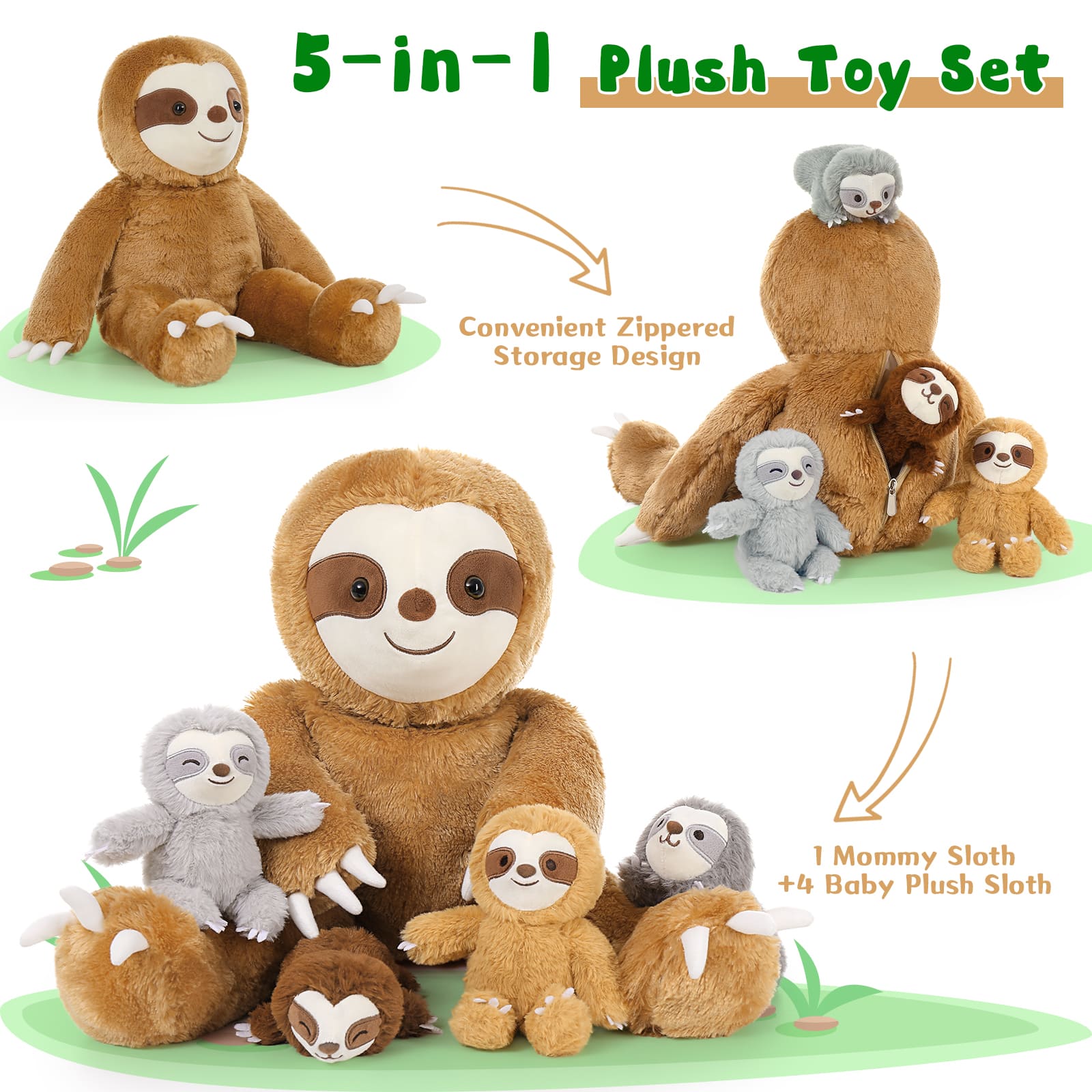 Realistic Stuffed Animals with Babies Inside - MorisMos Stuffed Animal Set - Kawaii Plush Toys for All Ages