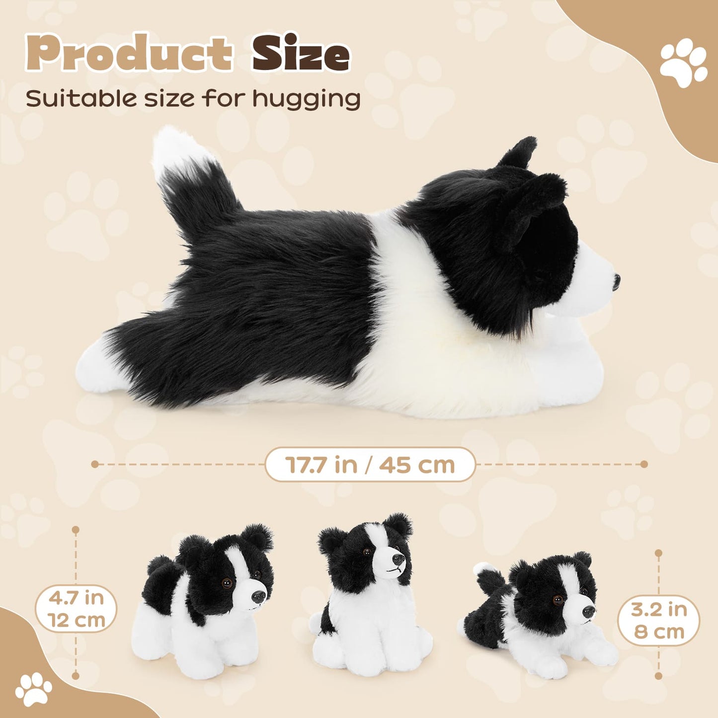 Border Collie Mom & Puppies Plush Set Herding Dog Stuffed Animals