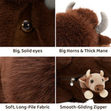 Dark Brown Bison Plush Toy with Three Babies 18 Inch