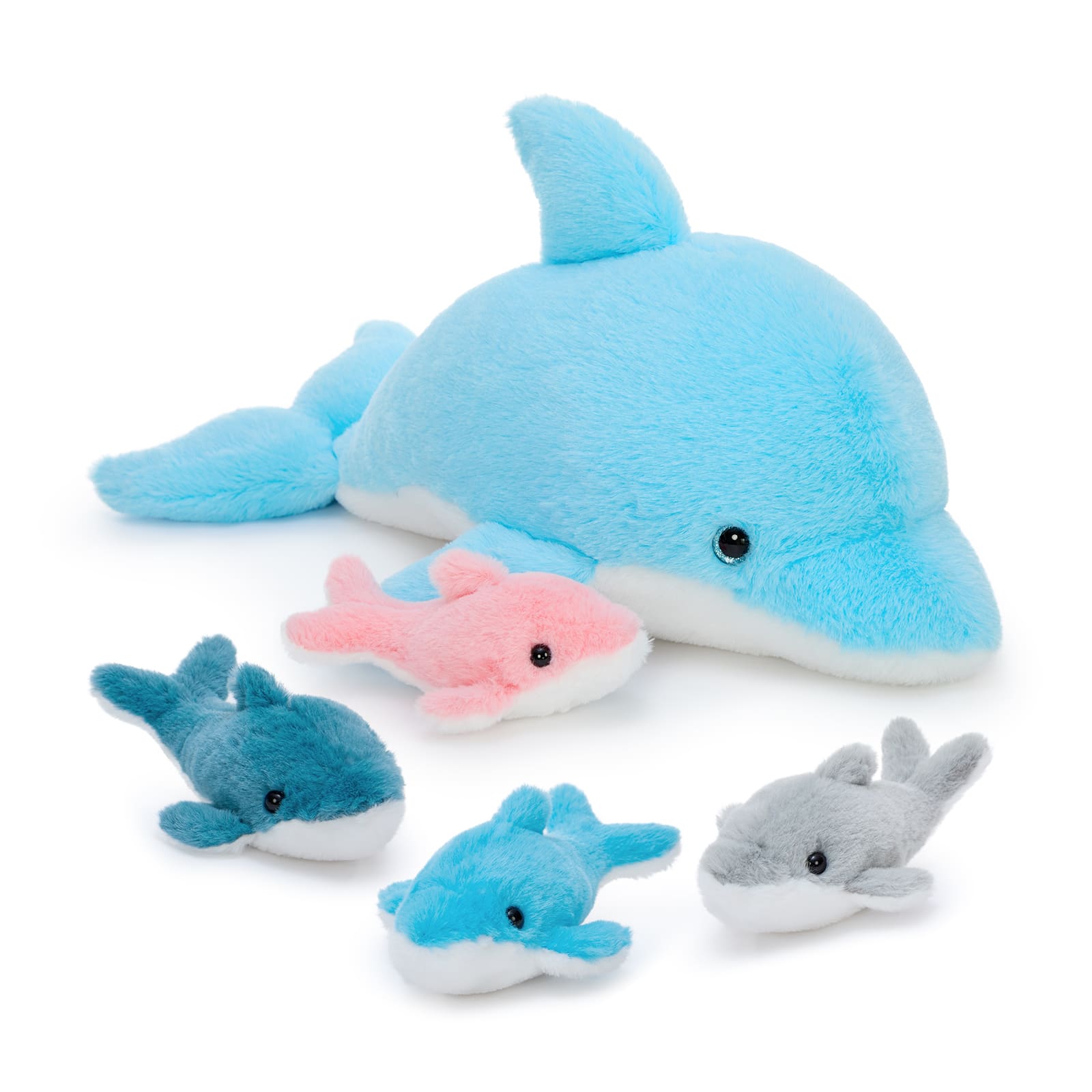 20.5 Inch Blue Dolphin Plush Toy with Four Baby Dolphins