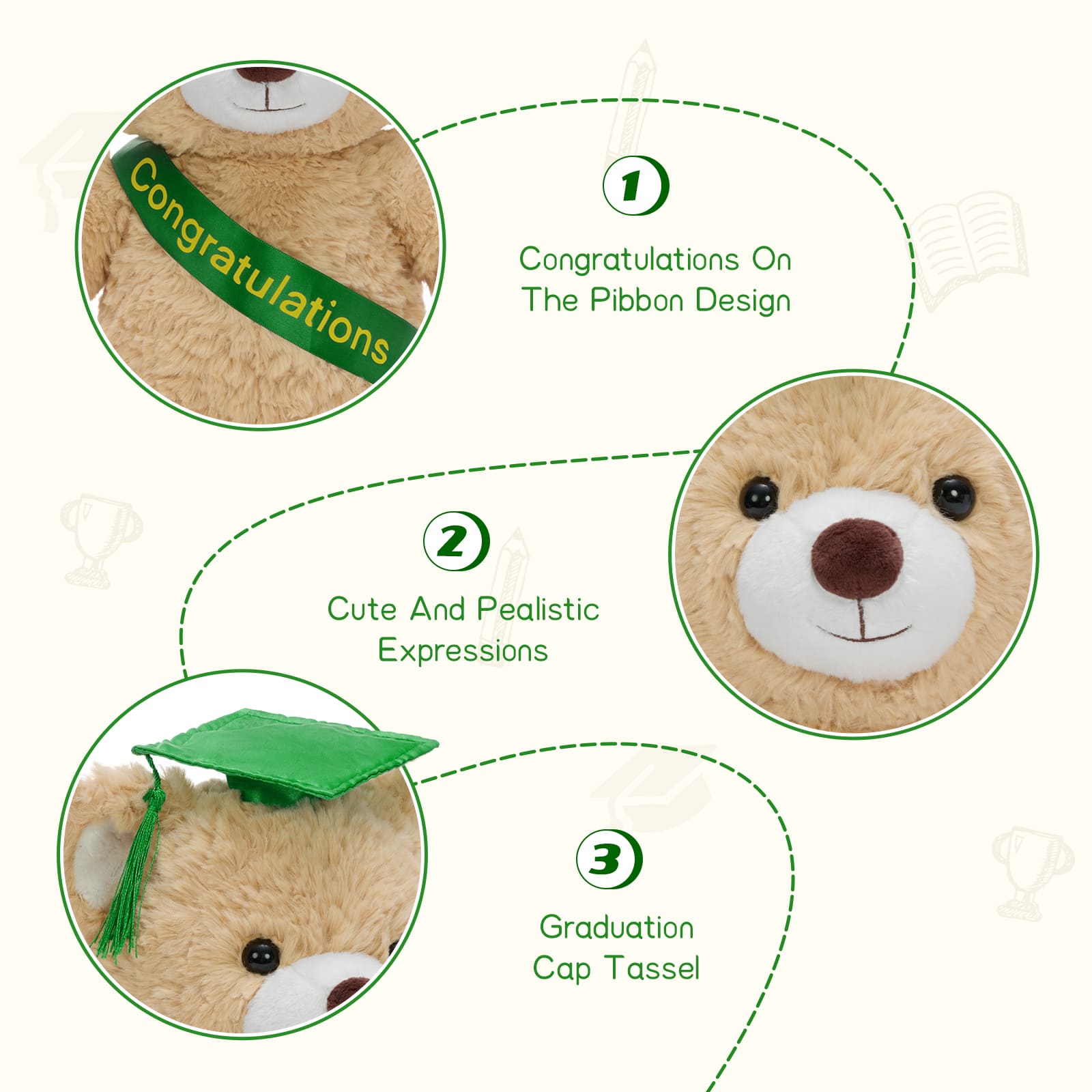 Graduation Teddy Bear Plush with Cap and Congratulations Sash, 17.7 Inches