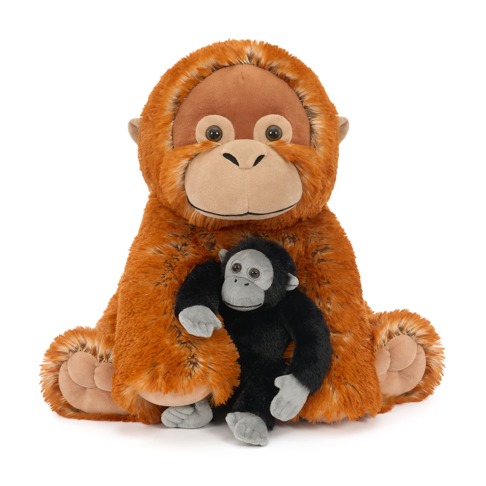 Giant Orangutan Plush Toy with Baby Monkeys Soft Stuffed Animal Family Toy