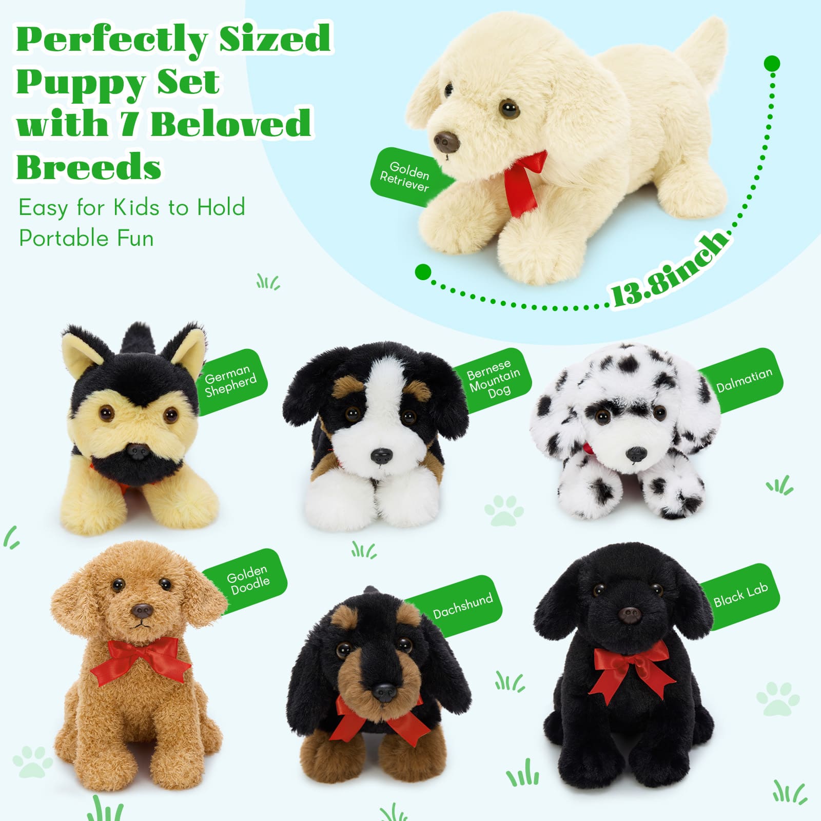Dog Plush Toy Set Soft Stuffed Puppy Collection, 13.8 Inches