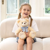 14 Inch Long Fur Teddy Bear Plush Toy with Plaid Bow