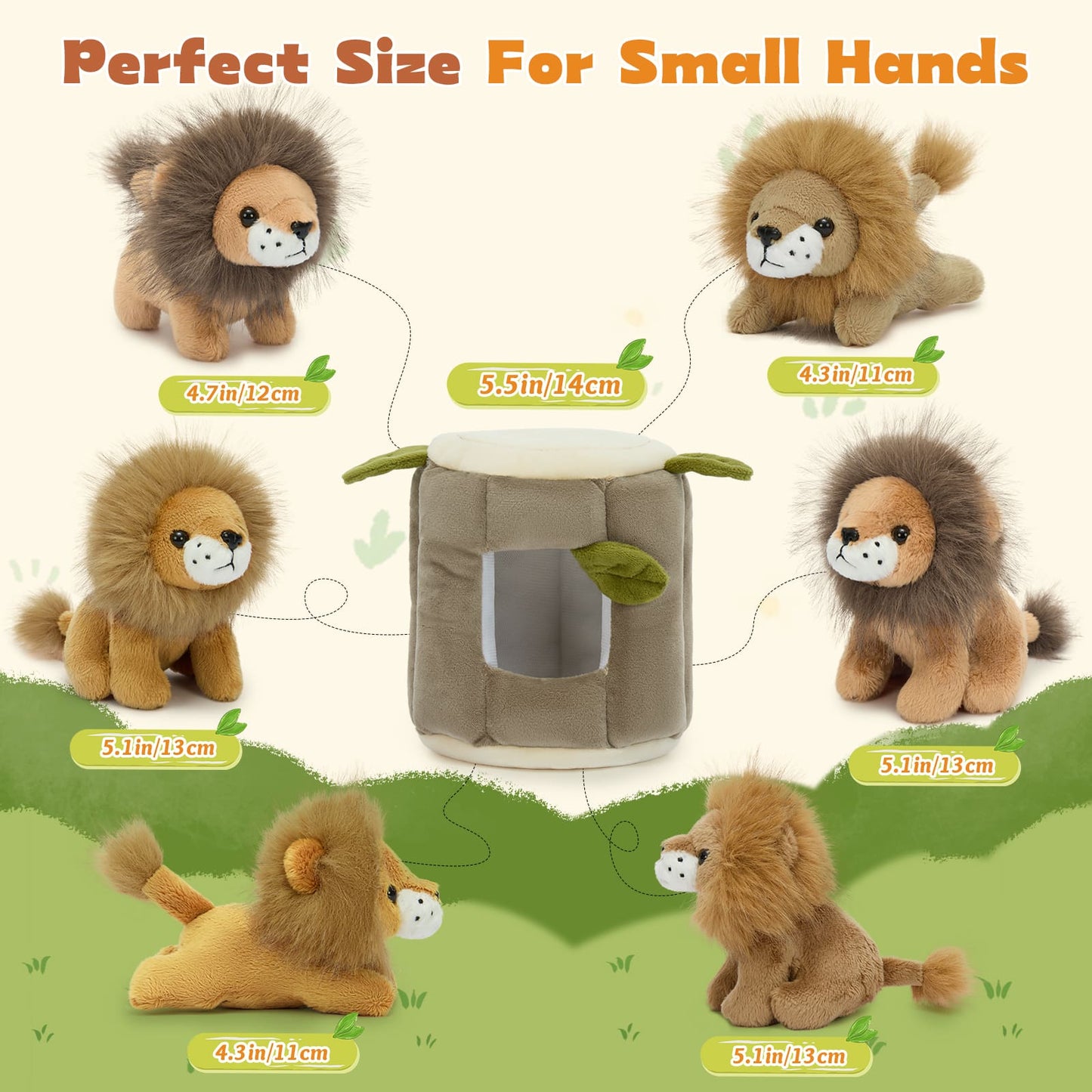 Kawaii lion stuffed animal with cozy plush house cube perfect for children gift and nursery decoration