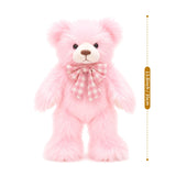 14 Inch Long Fur Teddy Bear Plush Toy with Plaid Bow
