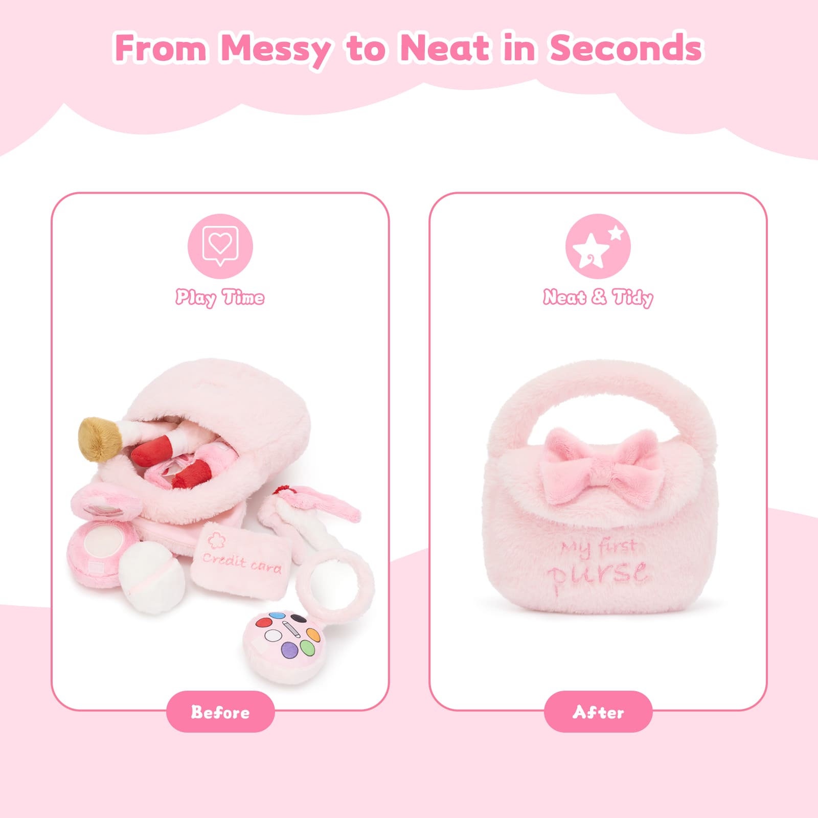 Soft Pink Pretend Makeup & Accessories Toy Set - My First Purse Plush Playset