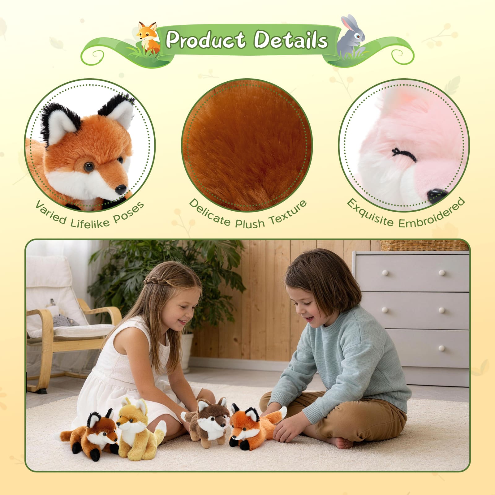 6 PCS Fox Plush Toy Set 8 Inch Soft Stuffed Fox Animals