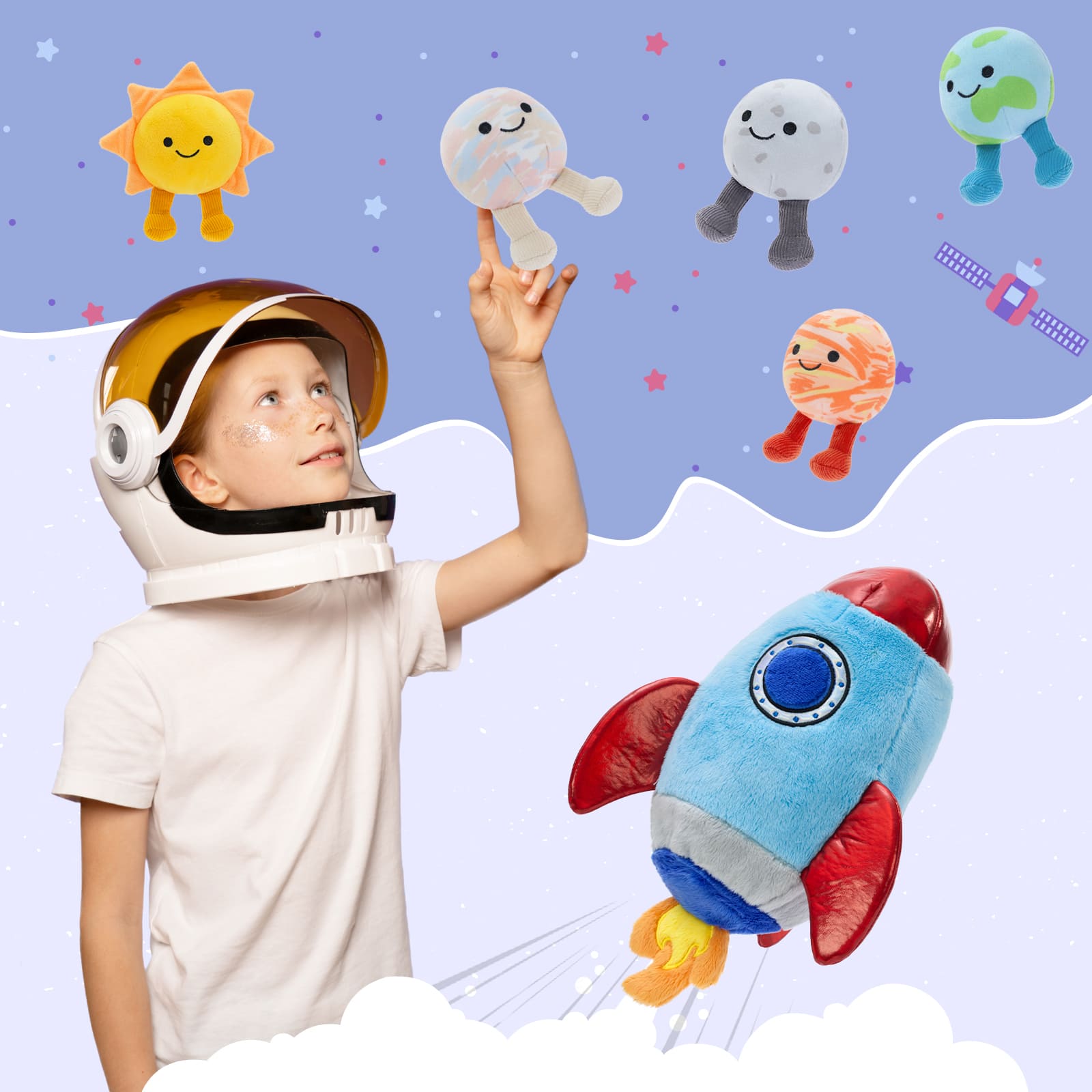 Rocket Plush Toy with Five Planet Plushies Inside, 14 Inches