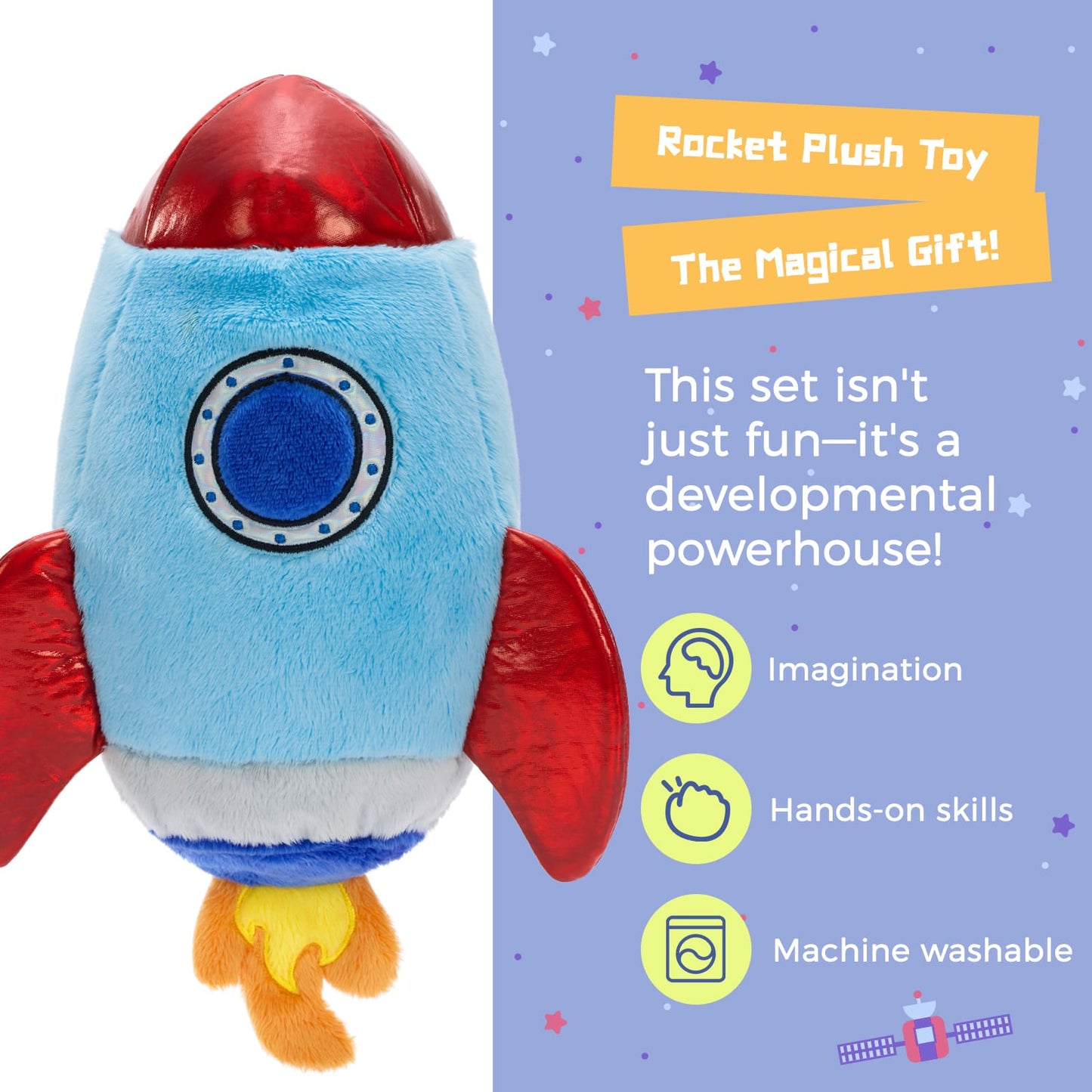 Cute planet plush dolls with blue rocket ship stuffed animal