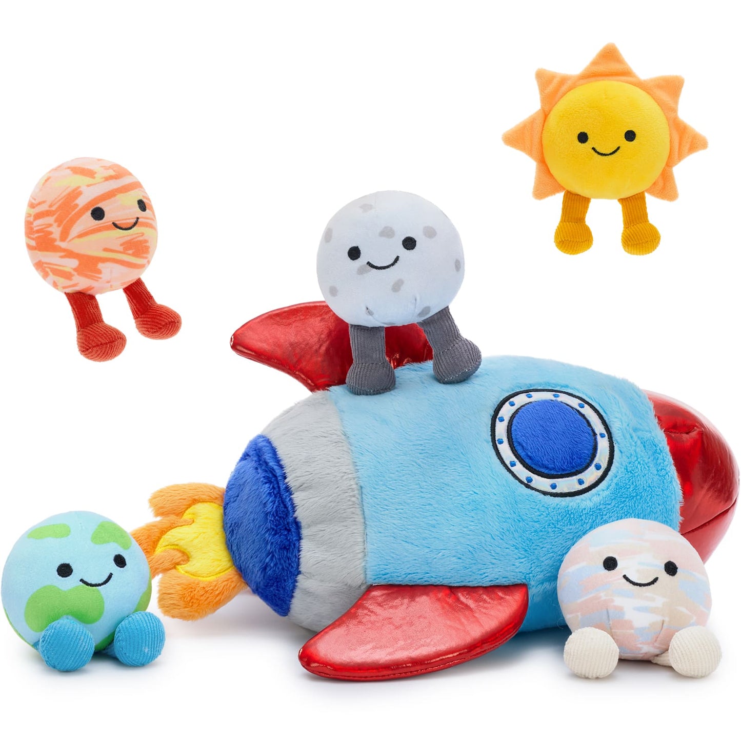Space rocket plush toy set with smiling planet stuffed animals