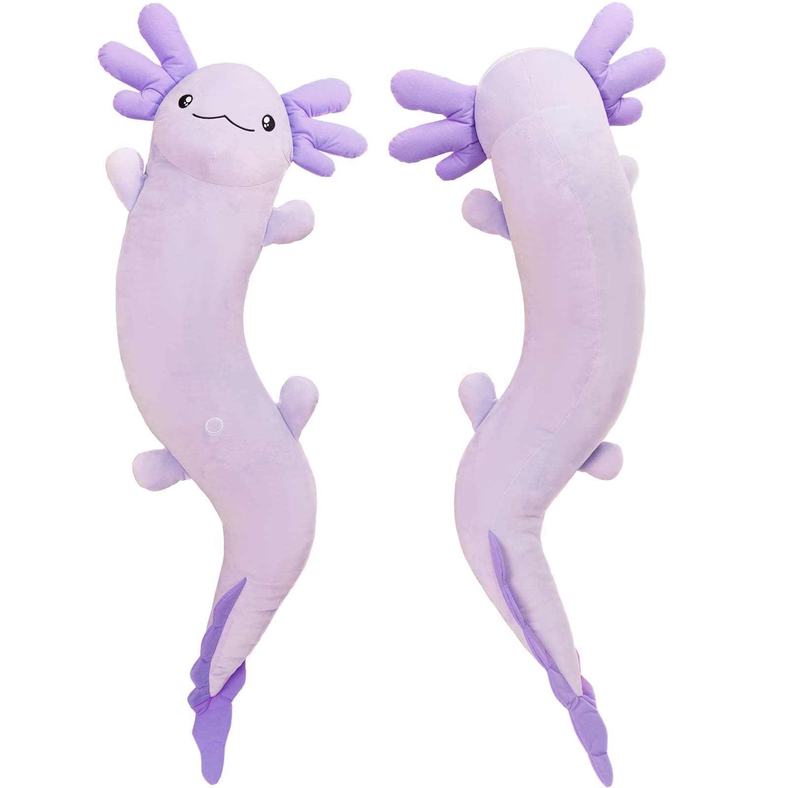 Giant Cozy Axolotl Long Throw Pillow, Red/Pink/Mint Green/Blue, 48 Inches