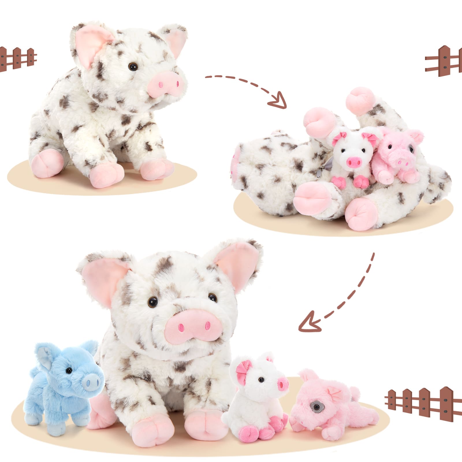 Pig Stuffed Animals with Four Babies Inside, 15.75 Inches