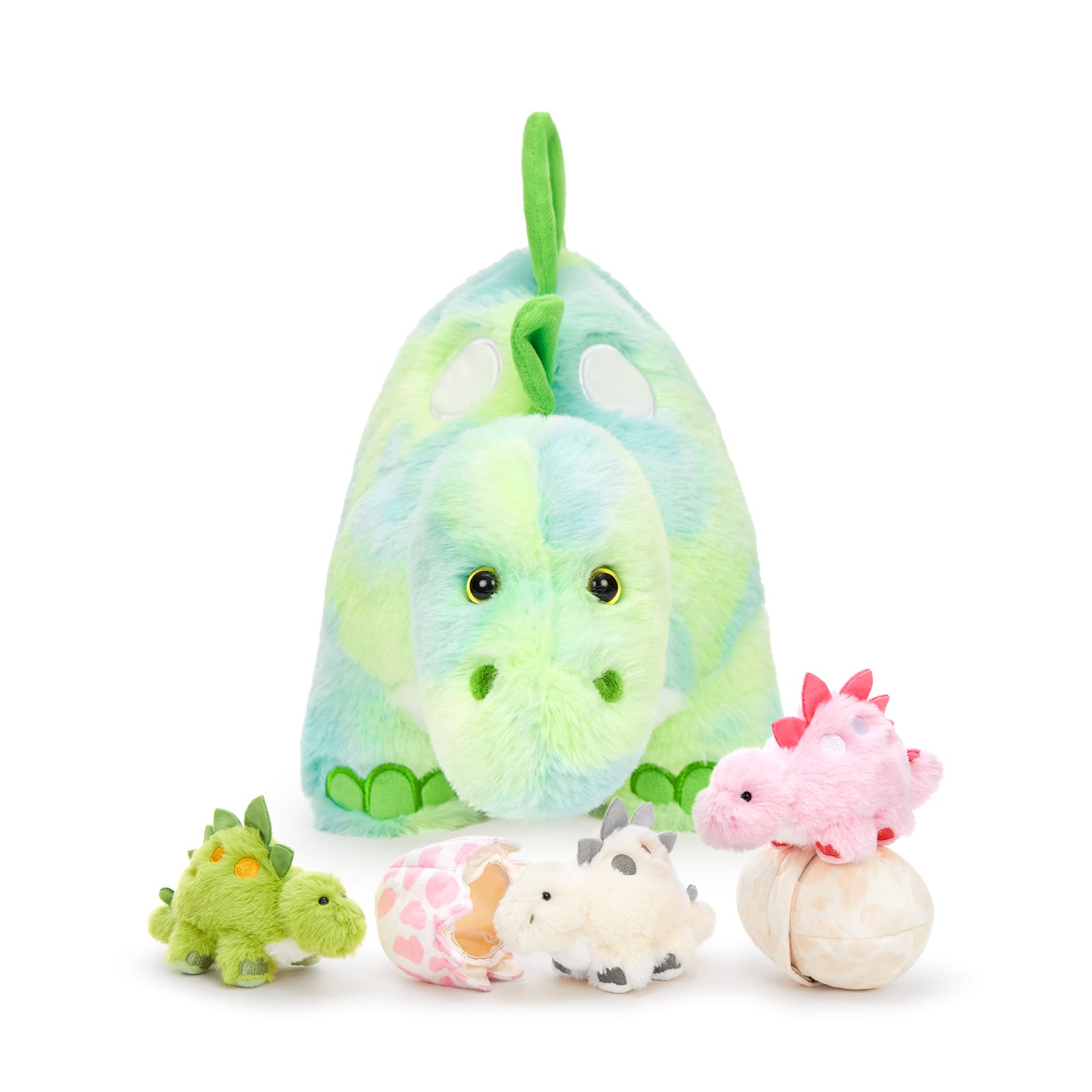 Stegosaurus Plush Toy with Three Baby Dinosaurs and Two Eggs