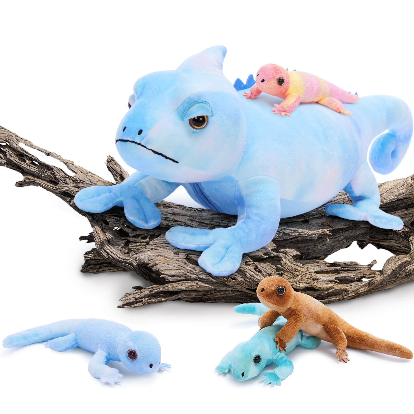 Big Lizard Plush Toys - 5 Pcs Realistic Chameleon Stuffed Animals - Cool Lifelike Bearded Dragon Plush Dolls - Stuffed Animal Lizard Babies with Their Mom - Chameleon Soft Toys - Gifts for Boys Girls