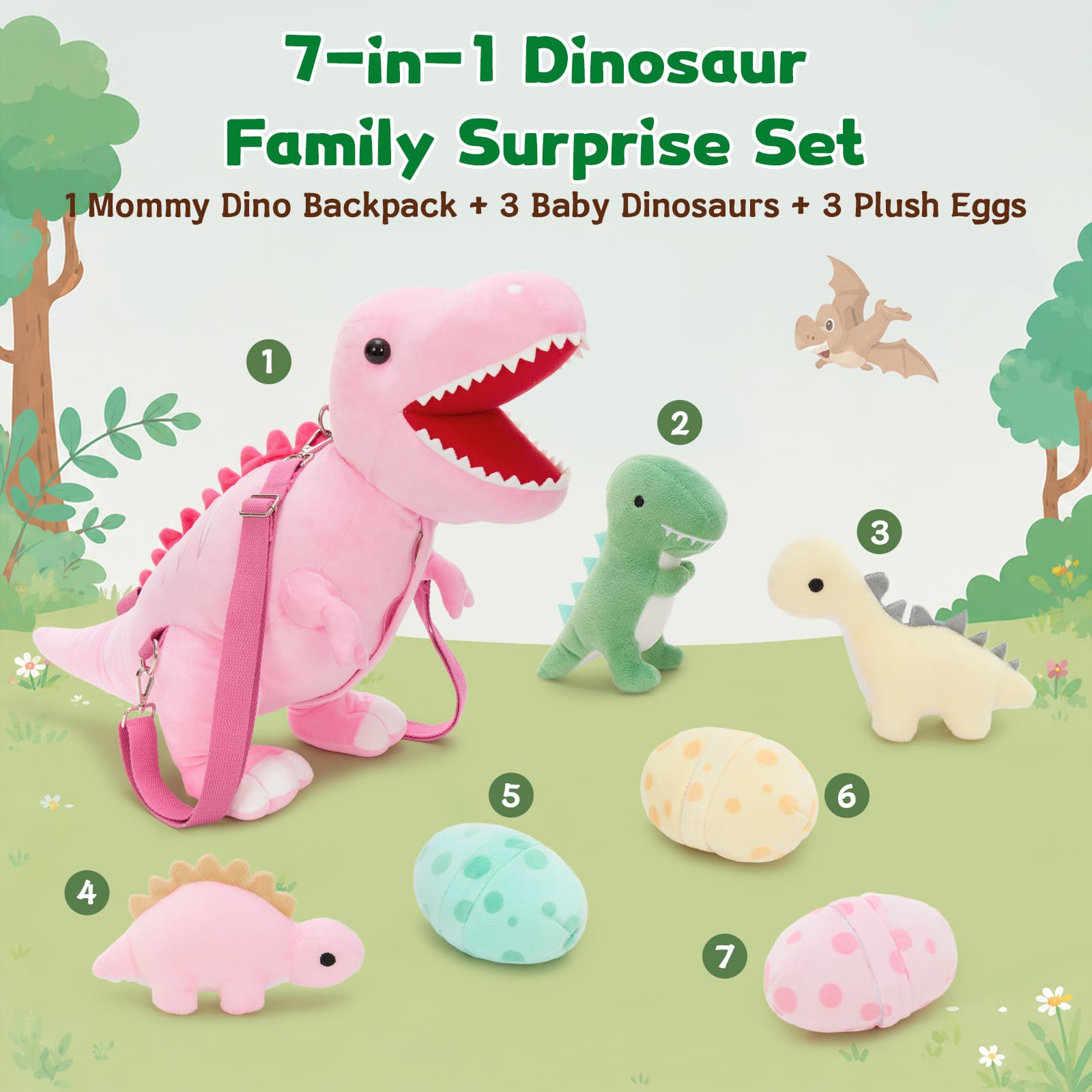 Cute T-Rex Stuffed Animal Bag with Mini Dino Toys for Kids